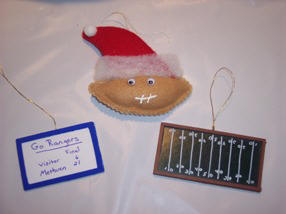 football ornaments - scoreboard, field, football santa